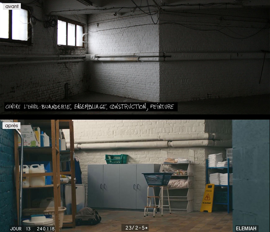 stills décor les invisibles film - buanderie du centre d'accueil - transformation avant et après. réalisé par Louis-Julien Petit, noemie lvovsky