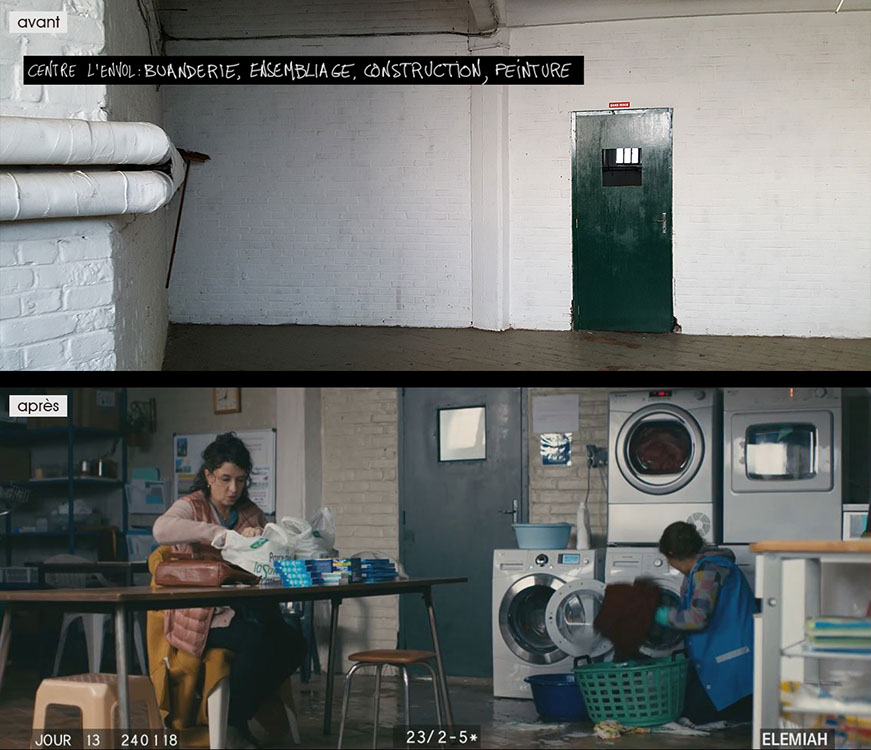 stills décor les invisibles film - buanderie du centre d'accueil - transformation avant et après. réalisé par Louis-Julien Petit, noemie lvovsky