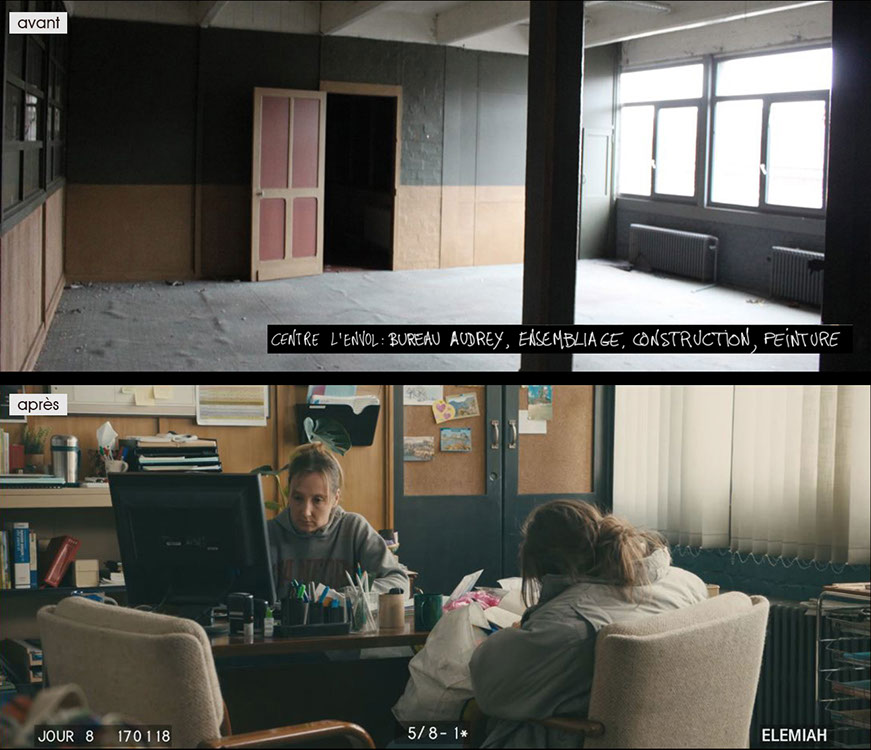 stills décor les invisibles film - bureau du centre d'accueil - transformation avant et après. réalisé par Louis-Julien Petit, audrey lamy