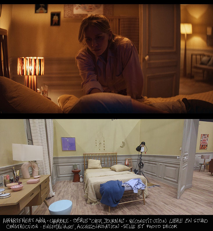 photo décor en studio pour bref 2 - épisode 4 - chambre de l'appartement Anna - Mon cher journal série - anna apter