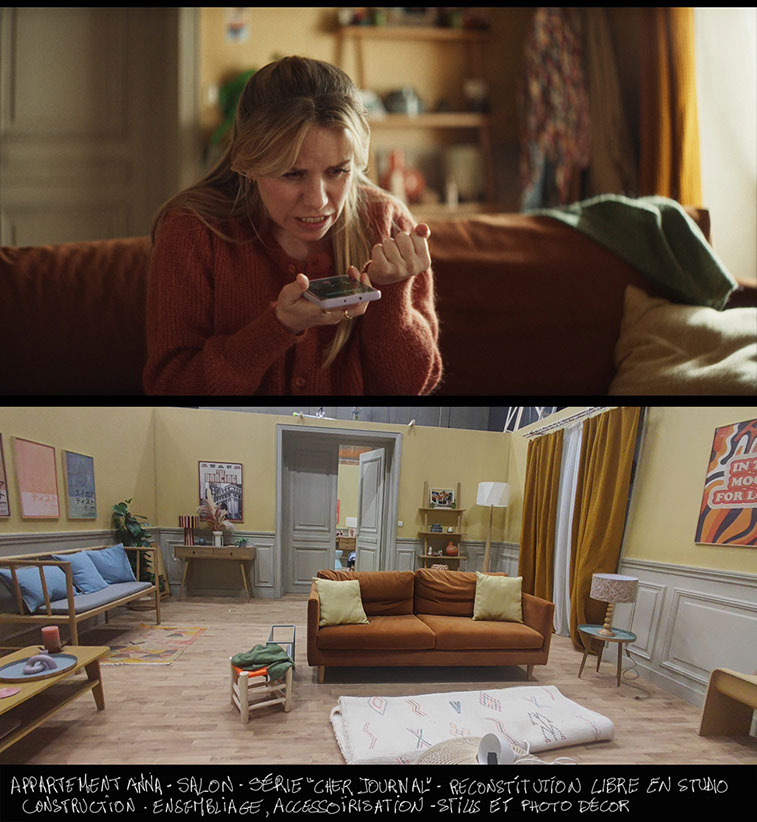 photo décor en studio pour bref 2 - épisode 4 - salon de l'appartement Anna - Mon cher journal série - anna apter