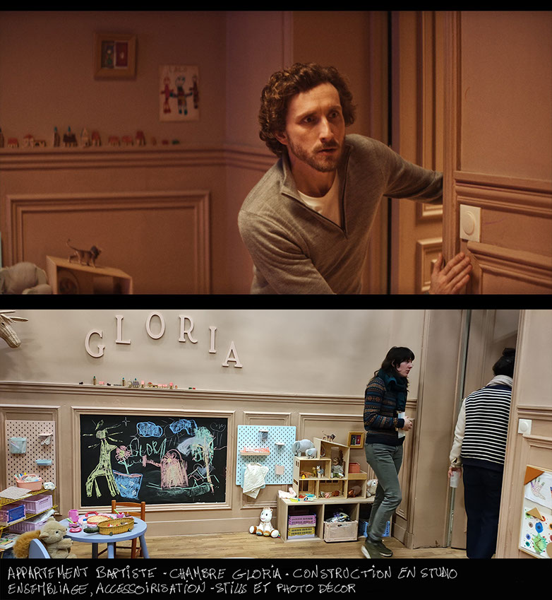 décor en studio pour bref 2 - épisode 2 - chambre de gloria appartement de baptiste - baptiste lecaplain - photo de l'installation et stills