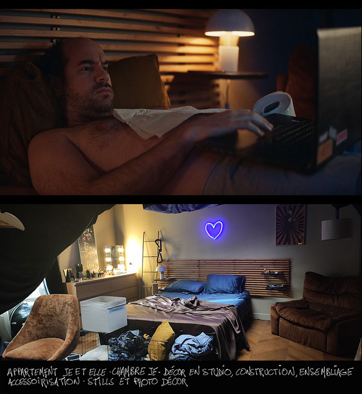 photo de l'installation du décor en studio et stills  pour bref 2 - épisode 1 - chambre de l'appartement de je et elle - doria tillier -