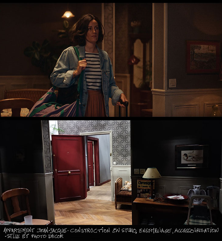 photo de l'installation du décor en studio et stills  pour bref 2 - épisode 1 - appartement de jean-jacques - rouve - regine je survivrai 