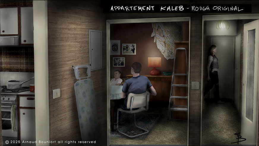 digital painting du décor en studio pour le film vermines réalisé par sebastien vanicek&nbsp; - entrée de l'appartement Kaleb