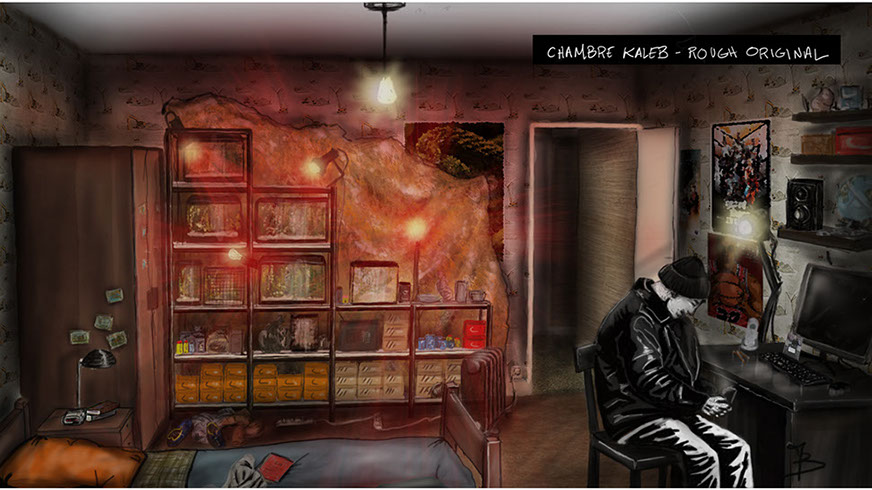 digital painting du décor en studio pour le film vermines réalisé par sebastien vanicek - scénario florent bernard - chambre de Kaleb