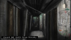 digital painting du décor du film vermines réalisé par sebastien vanicek - le couloir des caves de l'immeuble des arènes Picasso