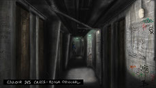 digital painting du décor du film vermines réalisé par sebastien vanicek - le couloir des caves de l'immeuble des arènes Picasso