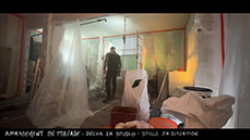 photo de tournage du décor du film vermines réalisé par sebastien vanicek - scénario florent bernard - appartement en travaux de Gilles